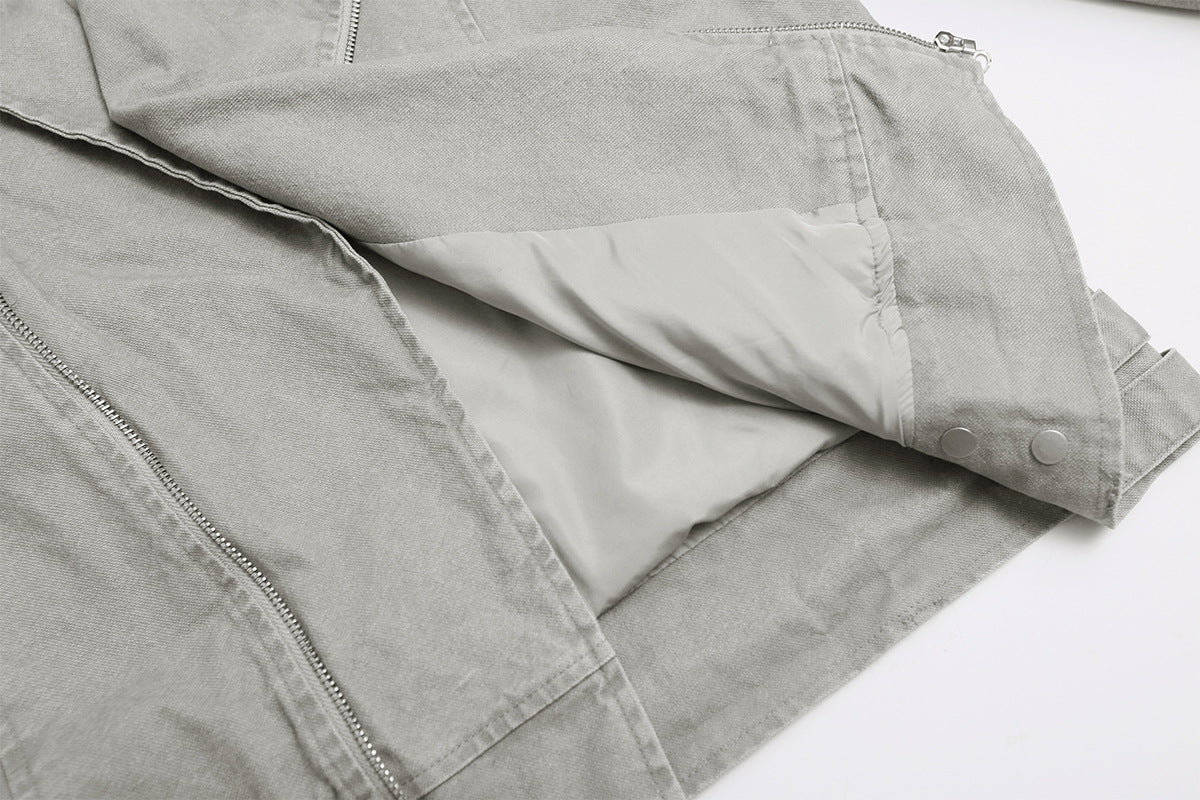 Men's Washed Asymmetric-Zip Moto Jacket with Epaulettes