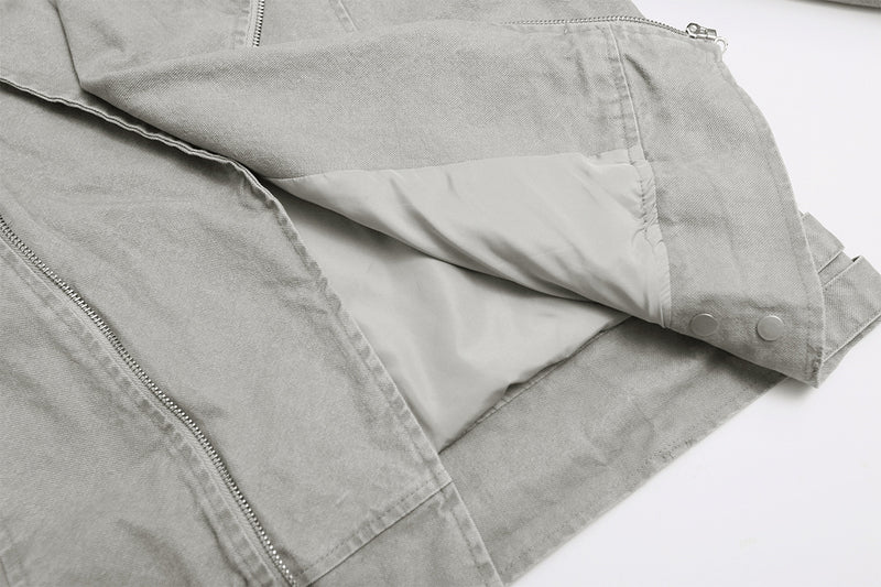 Men's Washed Asymmetric-Zip Moto Jacket with Epaulettes