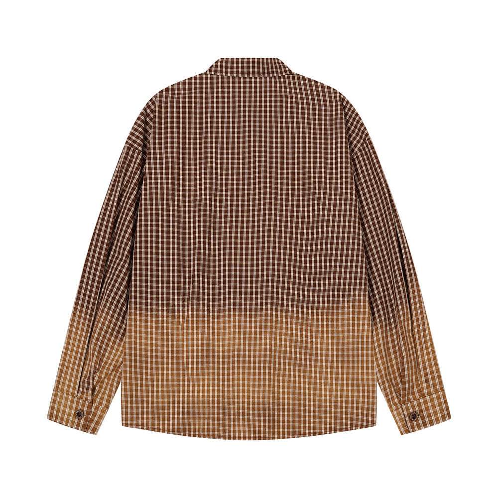 Camisa de manga larga con degradado de cuadros – Corte oversize con estampado de letras