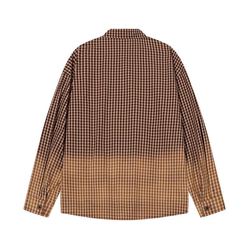 Camisa de manga larga con degradado de cuadros – Corte oversize con estampado de letras