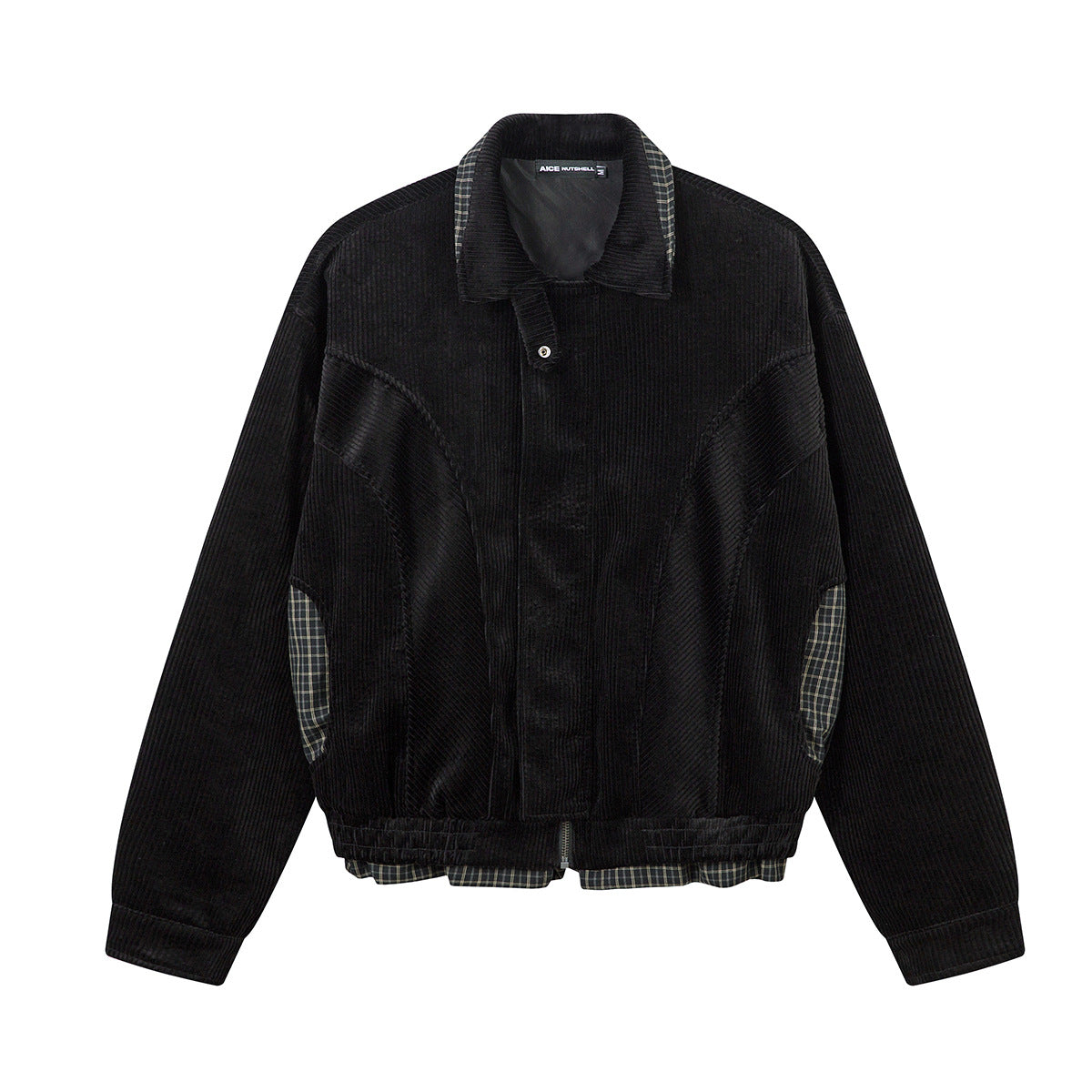 Corduroy Boxy Jacket with Plaid Contrast Lining – Retro American Style
