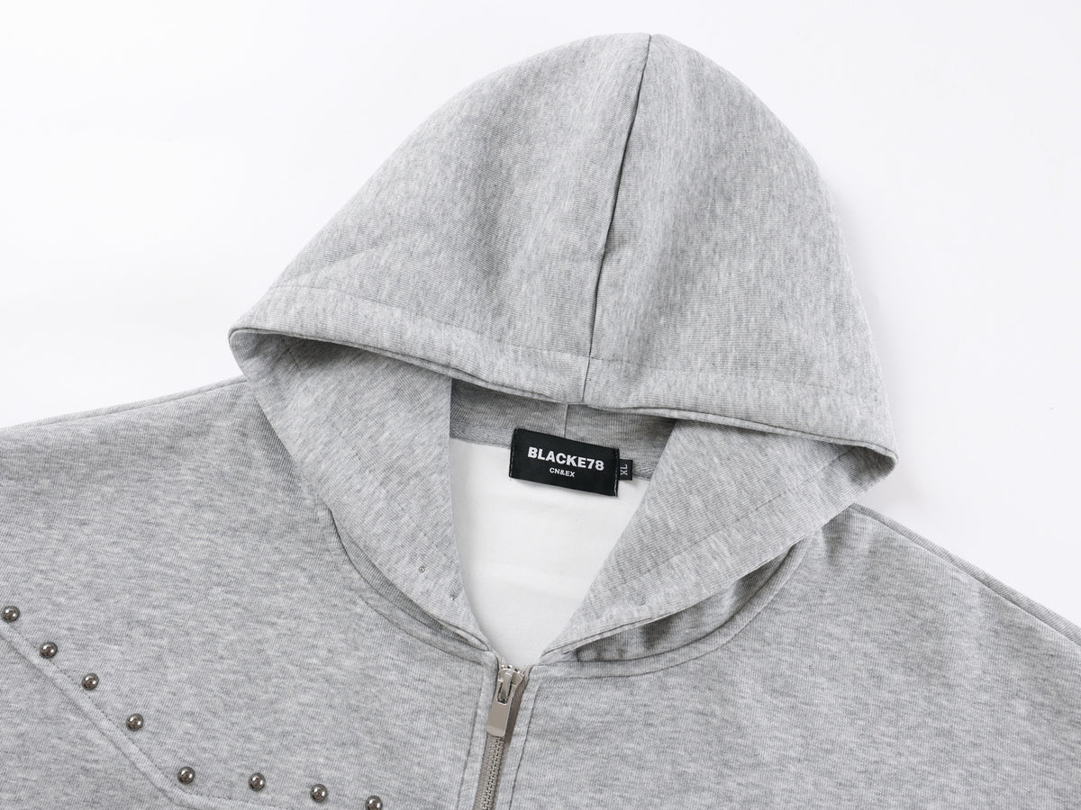 Designer Zip-Up Hoodie with Metal Stud Detail — Heavyweight Oversized Fit