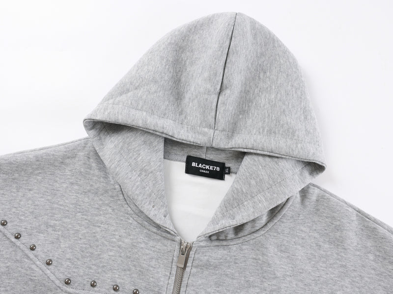 Designer Zip-Up Hoodie with Metal Stud Detail — Heavyweight Oversized Fit
