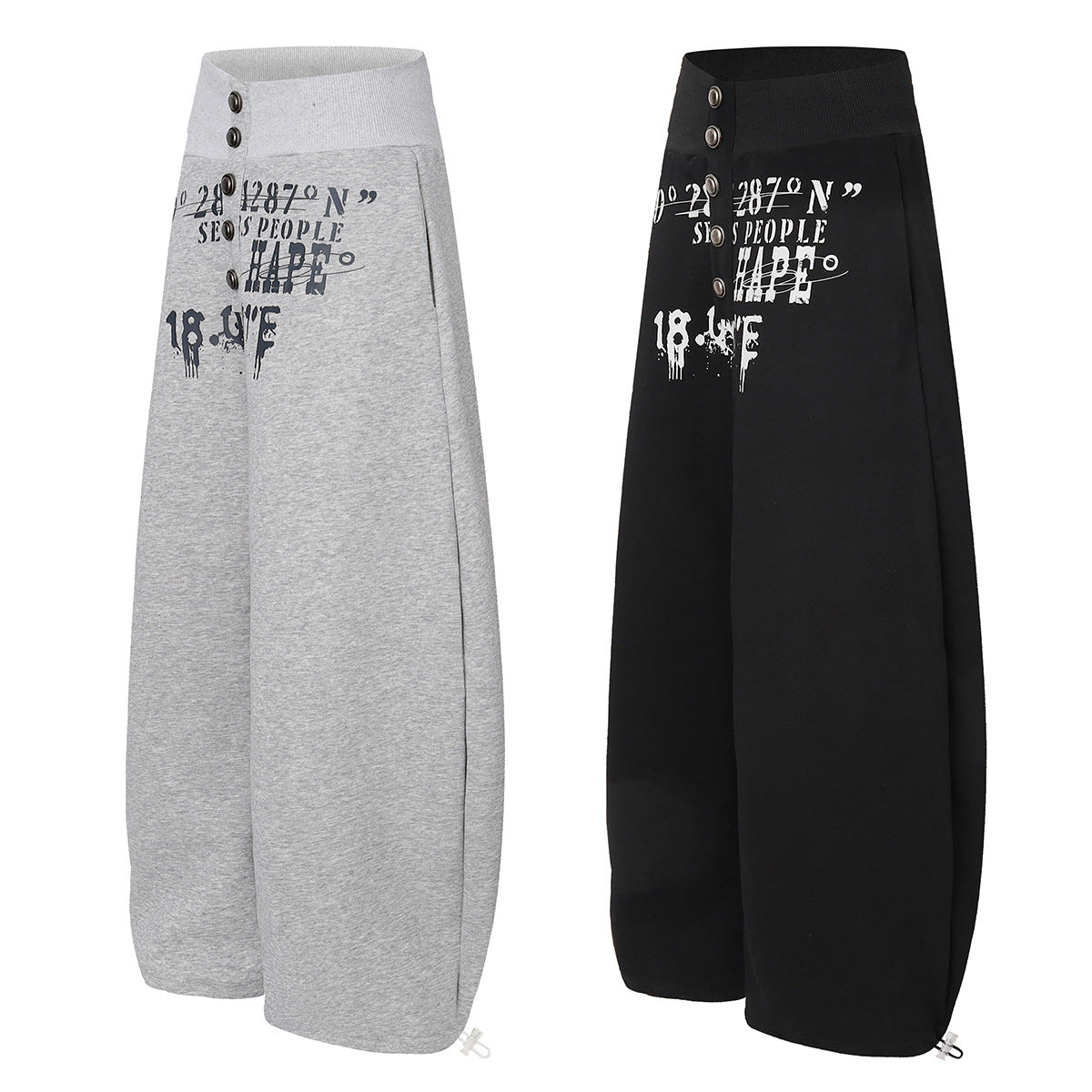 Wide-Leg Sweatpants with Rivet Buttons and Graphic Print – Relaxed Fit