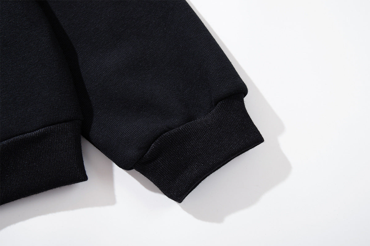 Black Zip-Up Hoodie with Faux Fur Hood & Silver Cross Studs