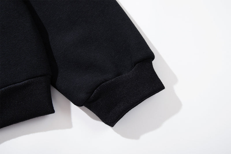 Black Zip-Up Hoodie with Faux Fur Hood & Silver Cross Studs