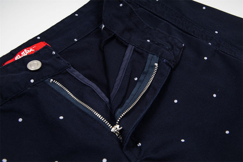 Wide-Leg Polka Dot Pants – Relaxed Fit Navy Barrel-Leg Trousers
