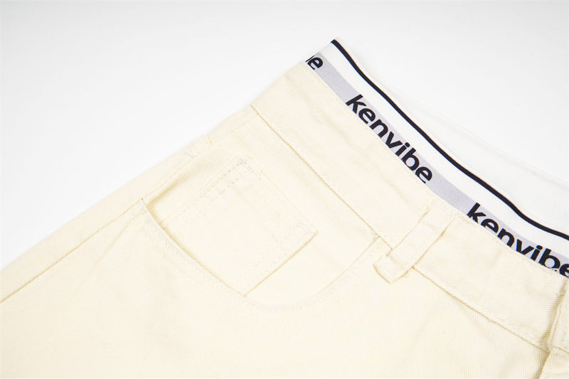 Wide-Leg Jeans with Letter Embroidery & Logo Waistband — Off White