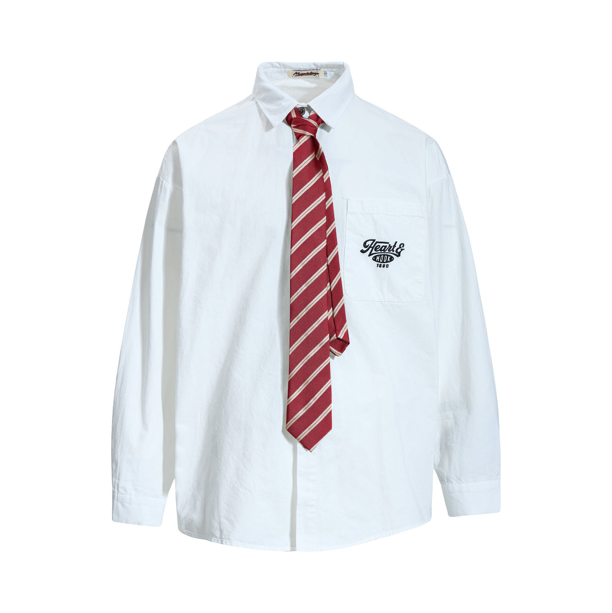 Tan Long Sleeve Shirt with Detachable Tie – Heart & Hook Embroidered Campus