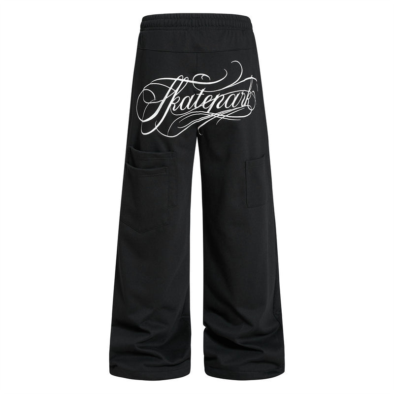 Skatepark Script Logo Wide-Leg Sweatpants with Cargo Pockets