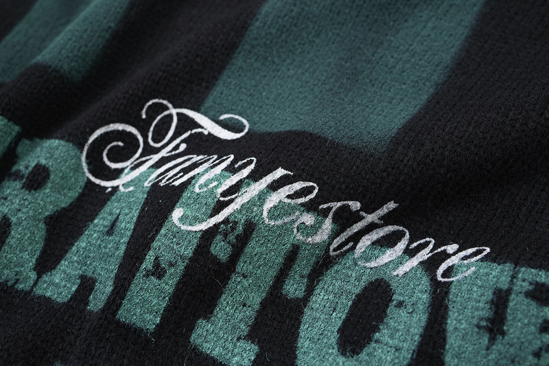 Pull en maille rayé et délavé – Col rond oversize, streetwear vintage américain