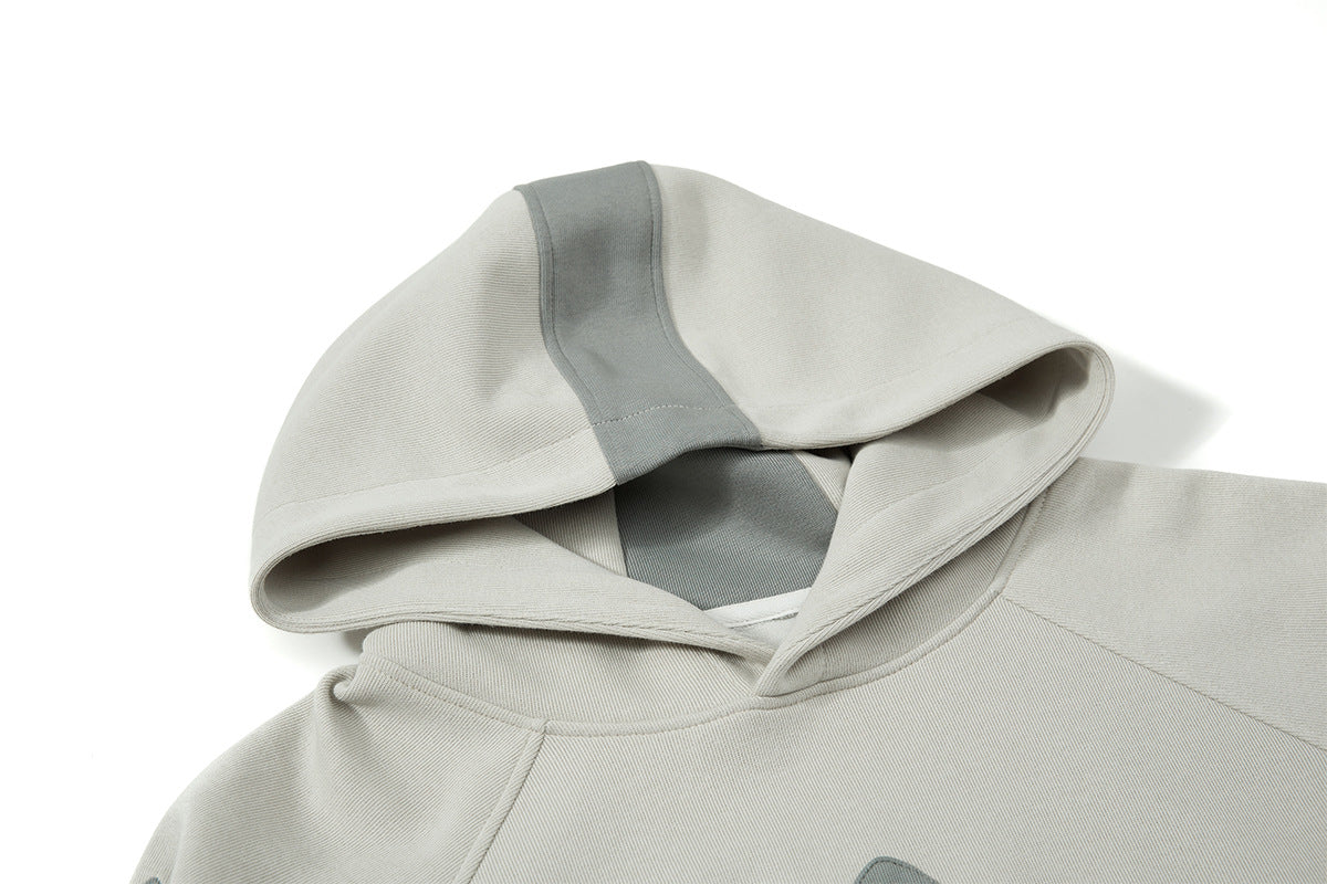 Oversize-Patchwork-Hoodie – grauer, zweifarbiger Streetwear-Pullover