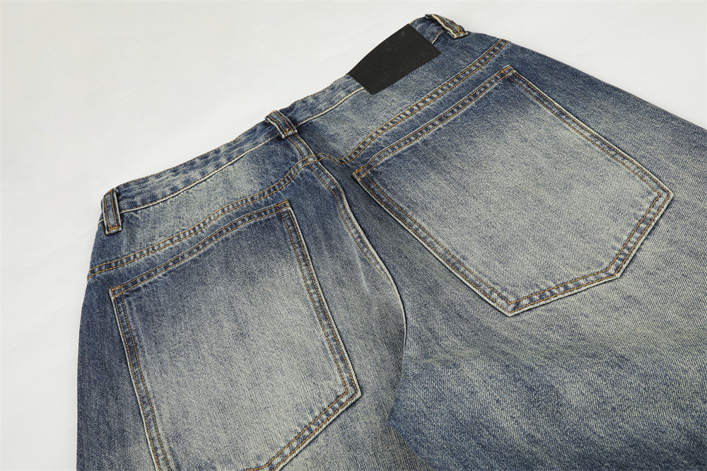 Wide-Leg-Baggy-Jeans – Vintage-Gradient-Wash mit Nieten-Details