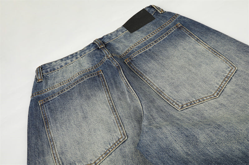Wide-Leg-Baggy-Jeans – Vintage-Gradient-Wash mit Nieten-Details