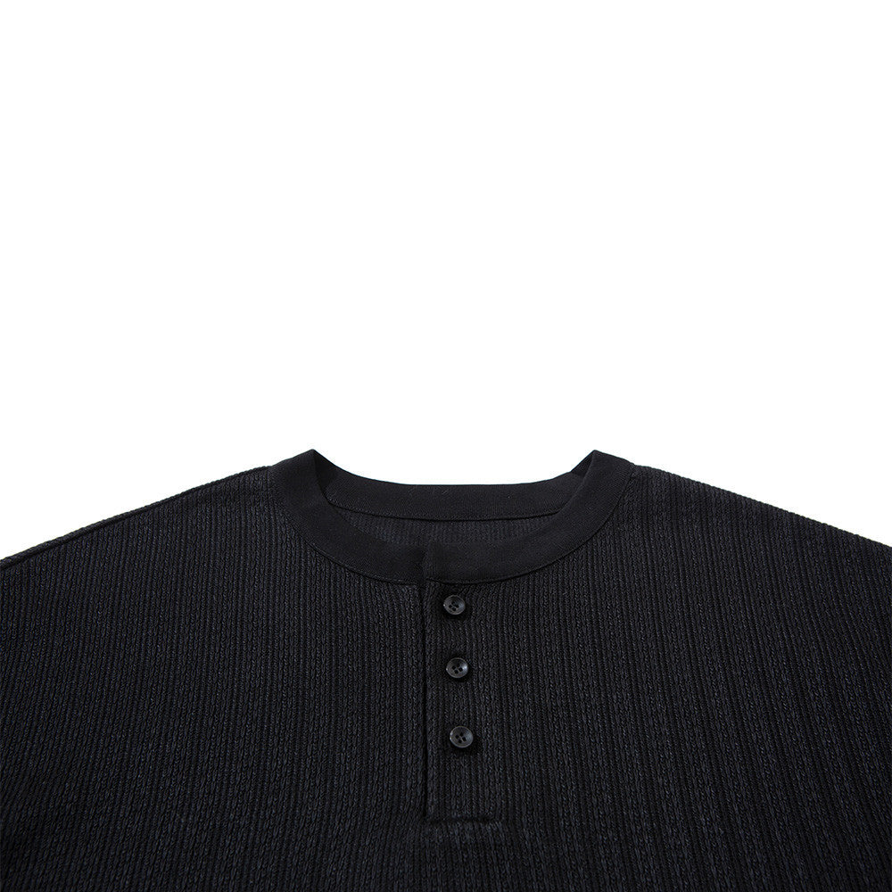Men's Oversized Ribbed Henley Long Sleeve T-Shirt