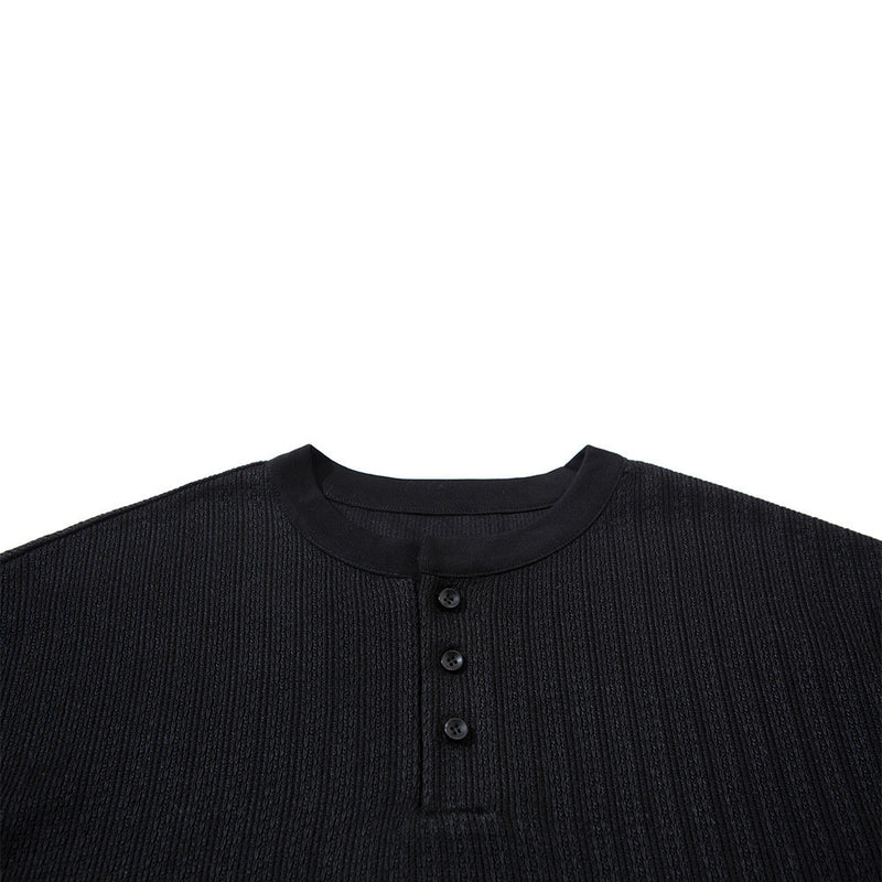 Men's Oversized Ribbed Henley Long Sleeve T-Shirt