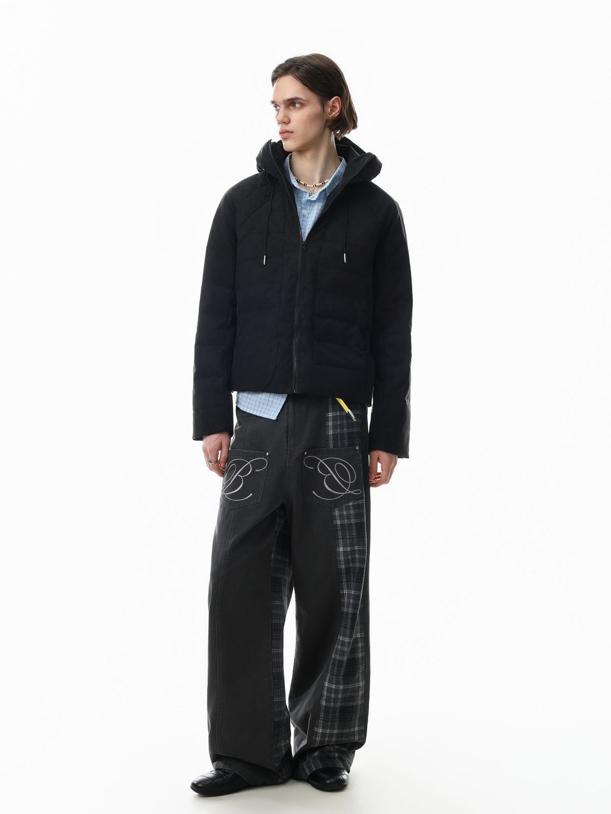 Hooded Quilted Puffer Jacket – Ribbed Panel Down Coat in Olive & Black