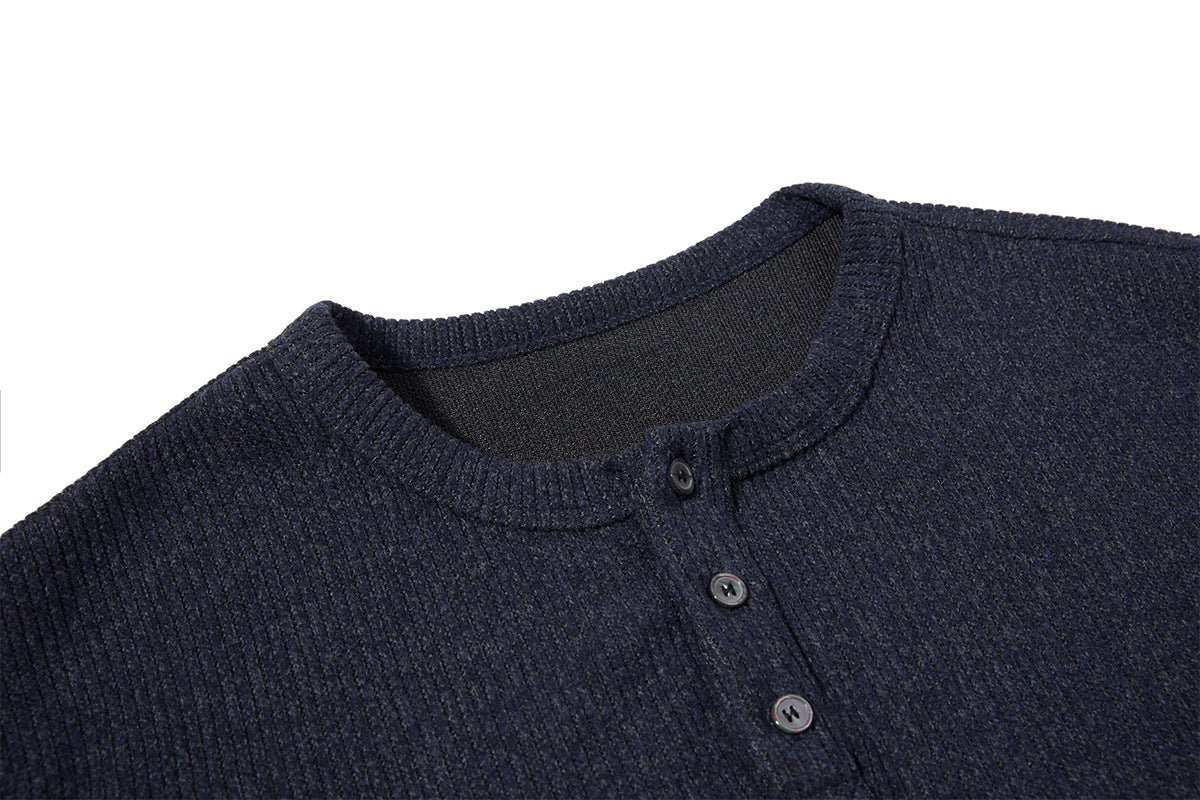 Men's Ribbed Henley Long-Sleeve Shirt – Vintage American Style