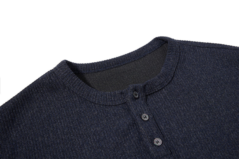 Men's Ribbed Henley Long-Sleeve Shirt – Vintage American Style