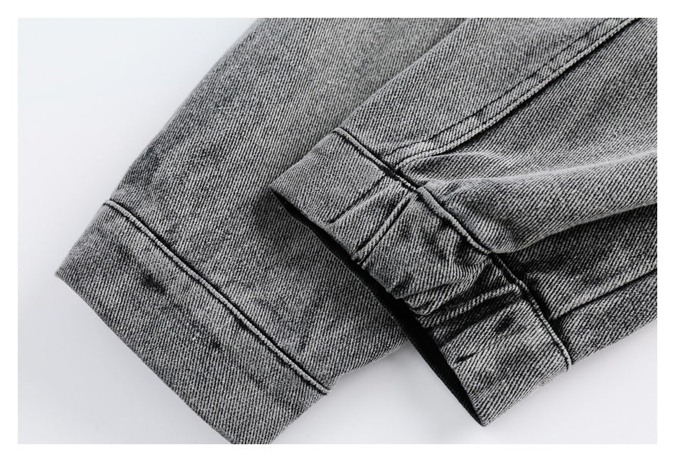 Oversized Washed Denim Blazer Jacket – Vintage Grey Black