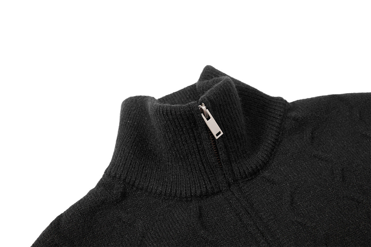 Men's Cable Knit Full-Zip Turtleneck Sweater Jacket