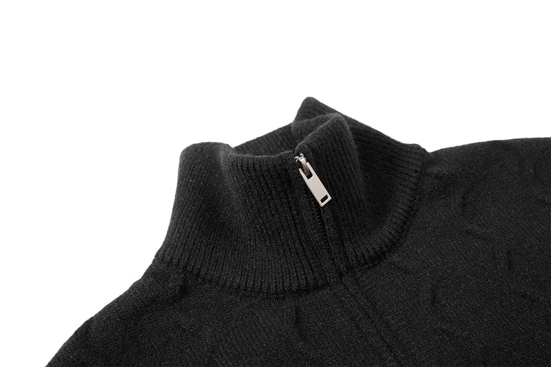 Men's Cable Knit Full-Zip Turtleneck Sweater Jacket