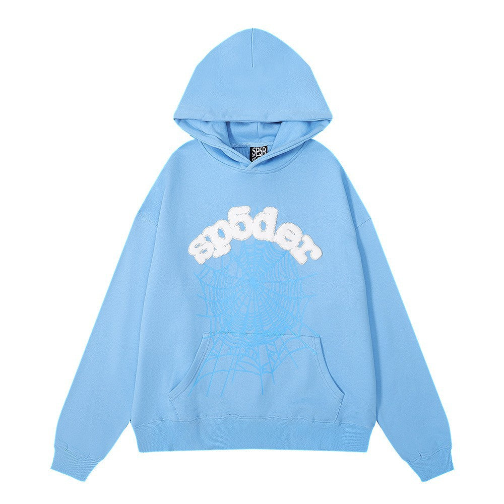 Sp5der Hoodie – Sky Blue 440GSM Heavyweight Chenille Logo Spider-Web Streetwear Pullover