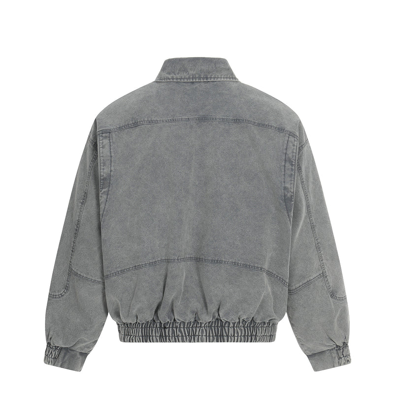 Veste Harrington en denim délavé avec fermoirs métalliques – Gris délavé à l'acide