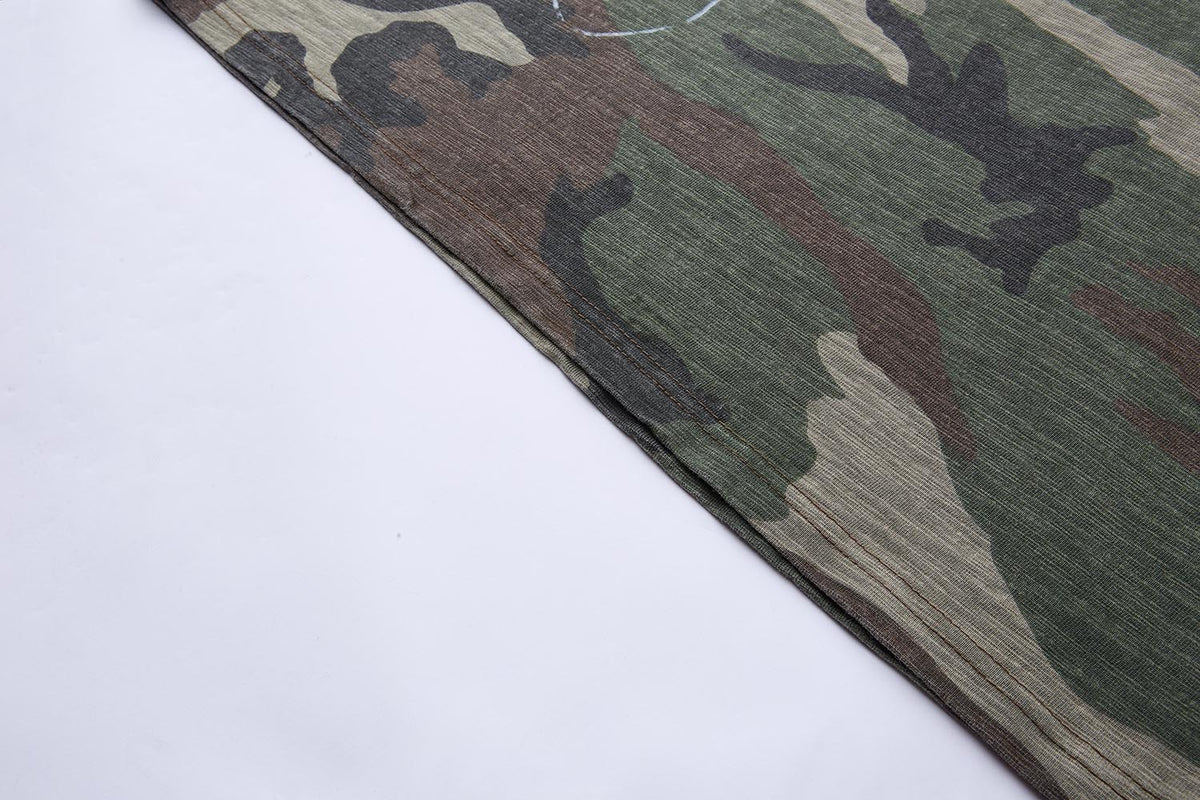 Long Sleeve Camouflage T-Shirt – Woodland Camo Print with Earphone Graphic