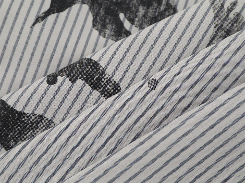 Striped Abstract Face Print Oversized Long Sleeve Shirt