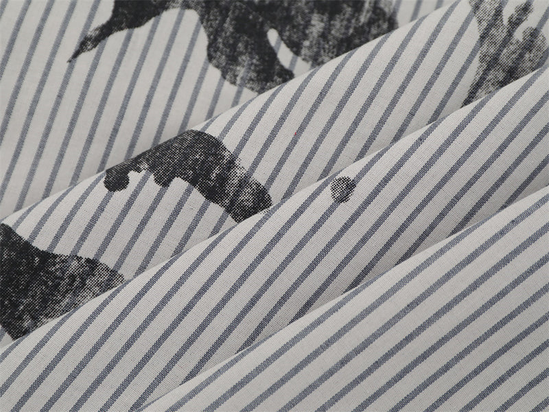 Striped Abstract Face Print Oversized Long Sleeve Shirt