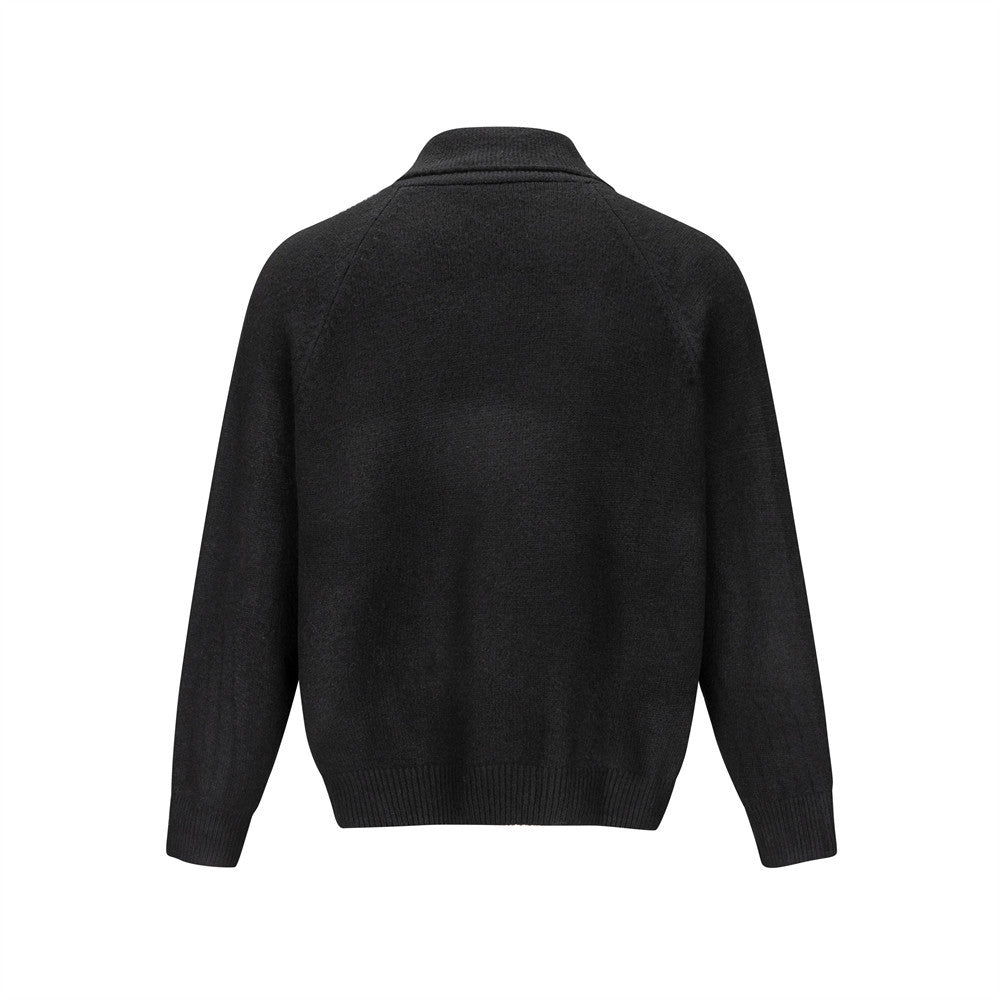 Herren-Strickjacke mit Oversize-Passform, Reißverschluss, Stehkragen und aufgesetzten Taschen
