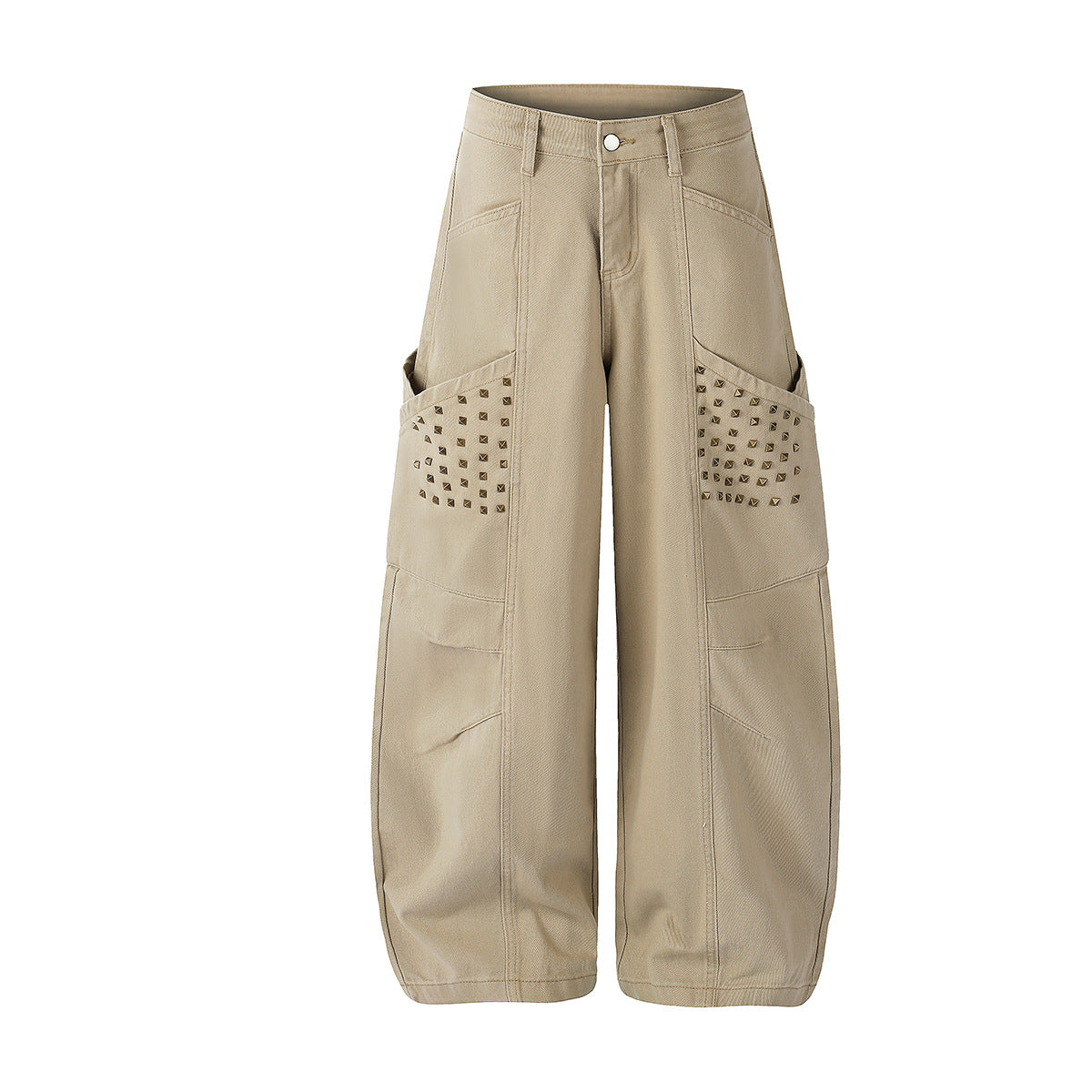 Studded Wide-Leg Cargo Pants with Oversized Pockets