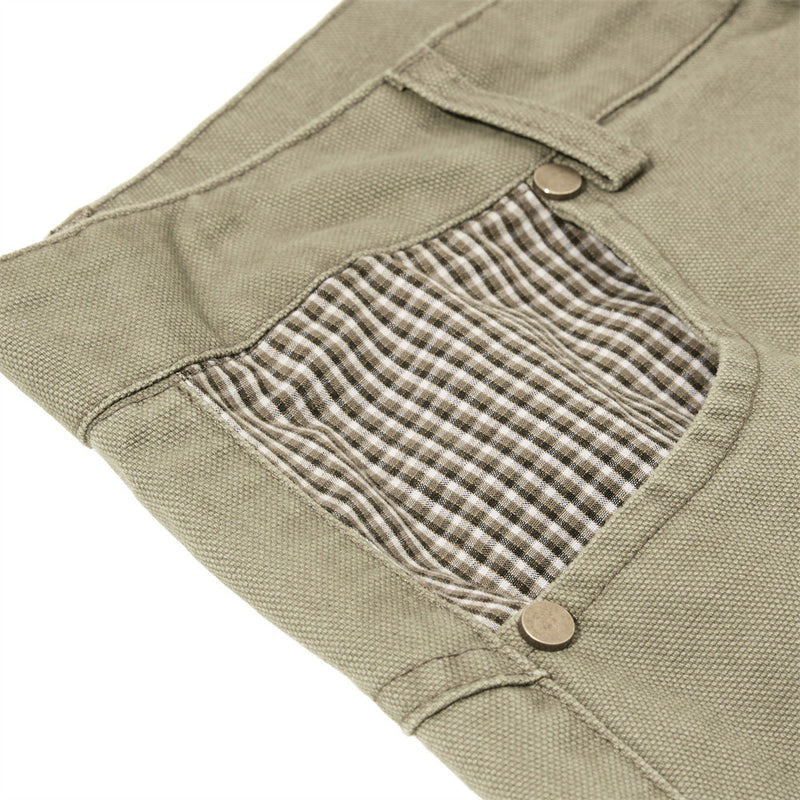 Wide-Leg Cargo Pants – Star Patch, Plaid Detail & Multi-Pocket Baggy Fit