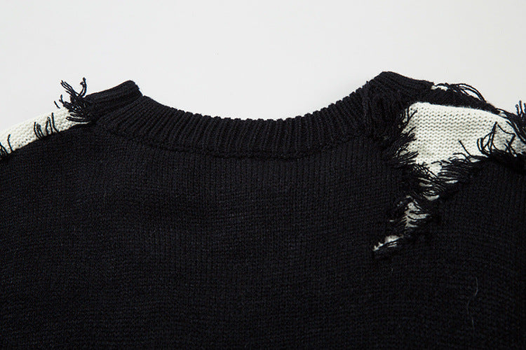 Pull en maille color block effet usé – Pull oversize à franges, style high-street