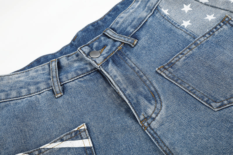 Baggy-Jeans mit weitem Bein – Denimhose mit Stern- und Streifen-Patchwork