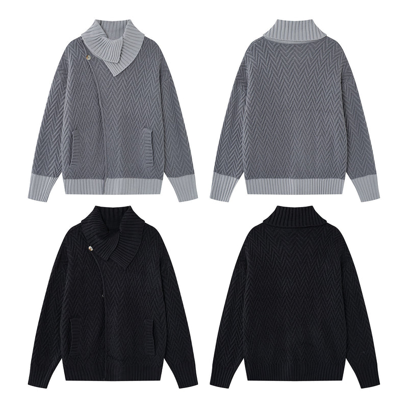 Cardigan en maille torsadée chevrons avec col châle et poches avant