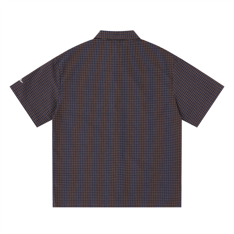 Plaid Short Sleeve Shirt with Pearl Studs – Oversized Hip Hop Streetwear