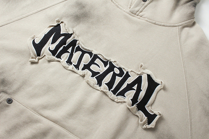 Material Graphic Oversized Hoodie – Washed Heavy Fleece with Embroidered Patch &