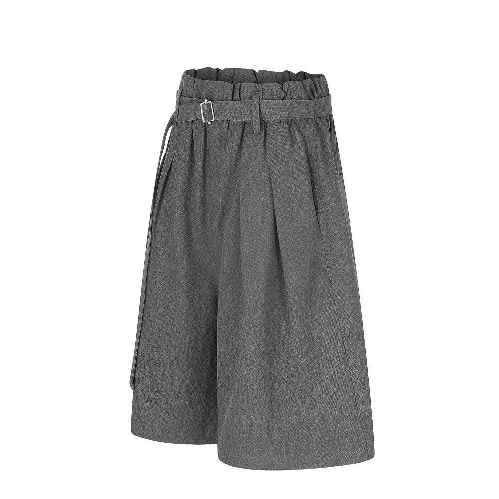 Wide-Leg Tailored Shorts with Belt – High Waist Pleated Bermuda