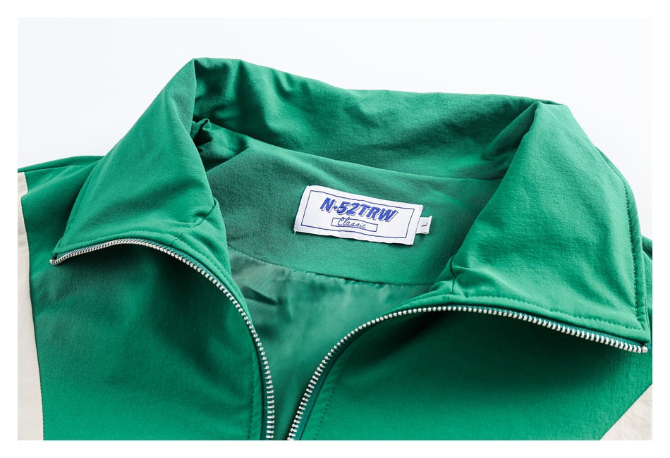 Colorblock Zip-Up Track Jacket — Oversized Retro Varsity Style
