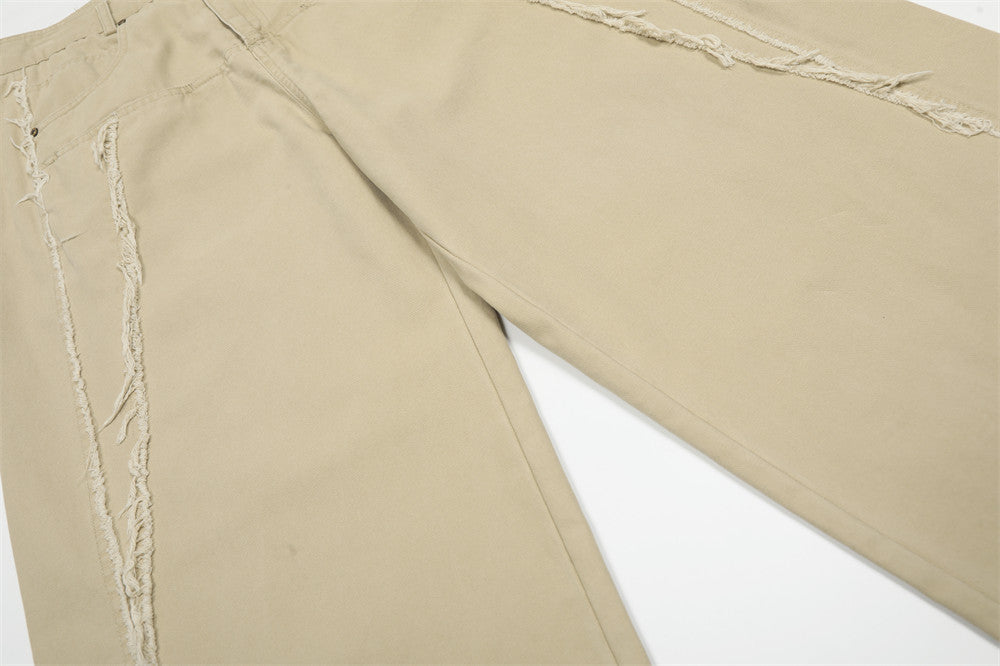 Wide-Leg Frayed Seam Pants – Deconstructed Streetwear Trousers