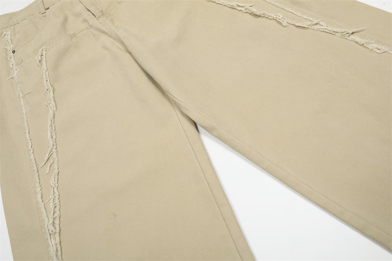 Wide-Leg Frayed Seam Pants – Deconstructed Streetwear Trousers