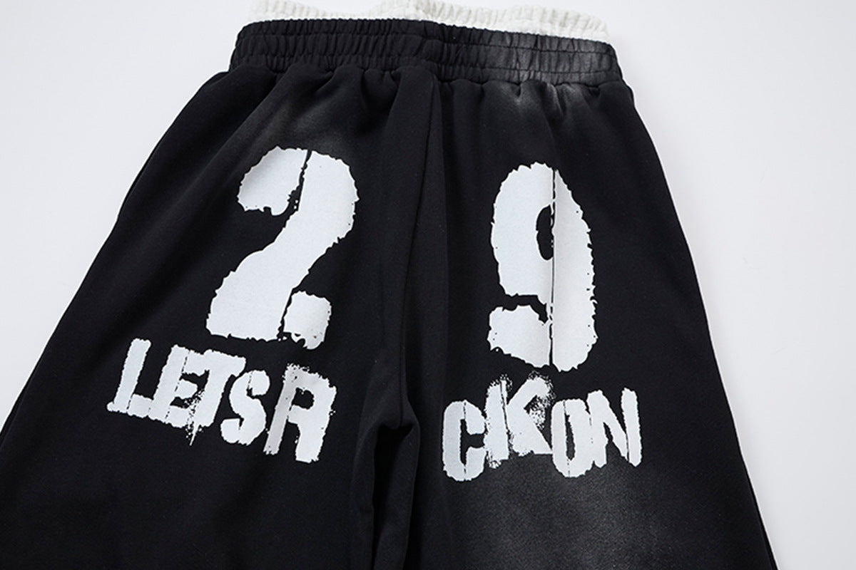 Wide-Leg-Sweatpants mit Union-Jack- und „Let's Rock On“-Print, Seitenstreifen