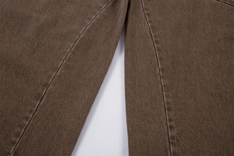 Jean cargo baggy taille haute – Denim marron délavé à jambes larges et coutures courbes