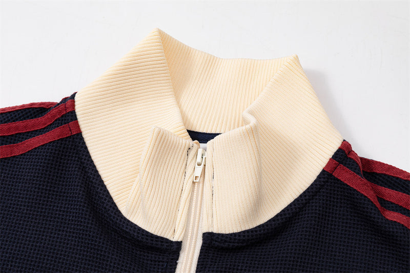 Veste de survêtement homme en maille gaufrée, manches à rayures et logo brodé