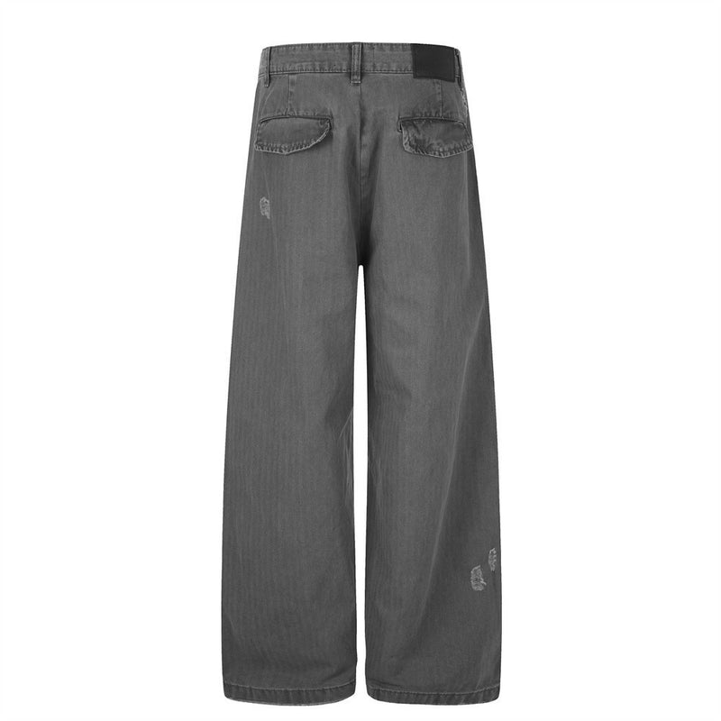 Jean large homme – Gris délavé vintage, coupe droite et déchirée