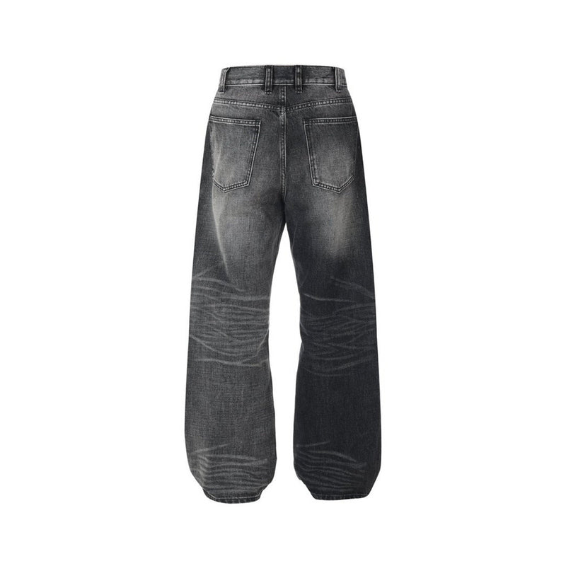 Wide-Leg Baggy Jeans – Washed Black Grey Vintage Straight-Cut Denim