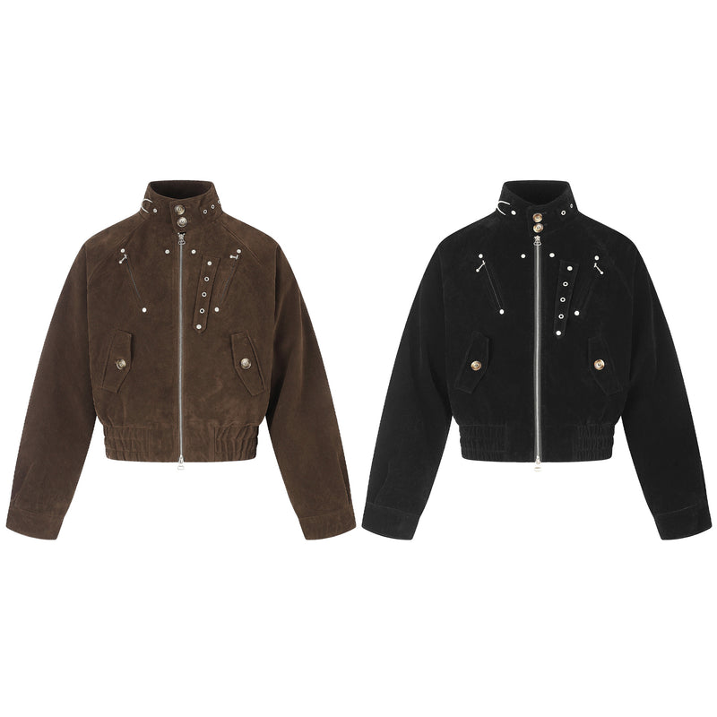 Blouson bomber court en suédine avec éléments métalliques – Style streetwear punk