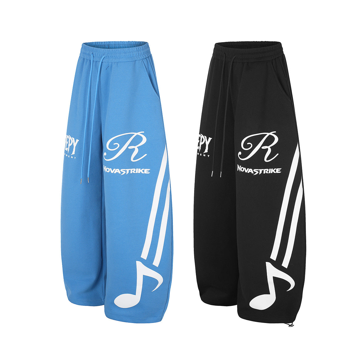 Pantalon de survêtement à jambes larges avec motif notes de musique – Jogging baggy streetwear